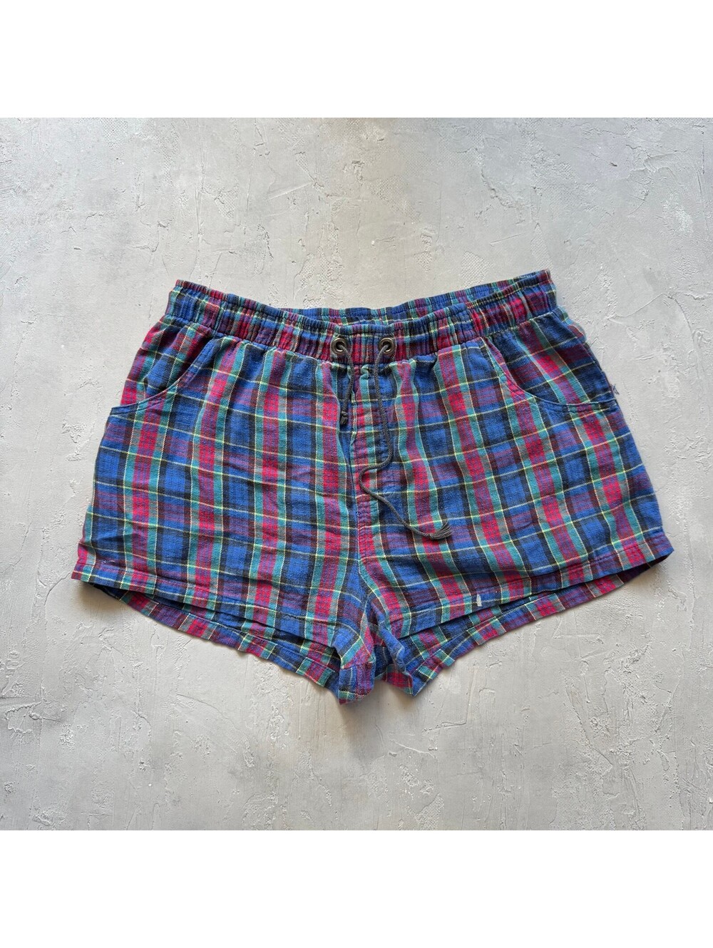 Vintage 90s Boxer Plaid Lounge Shorts Size M Cotton Drawstring